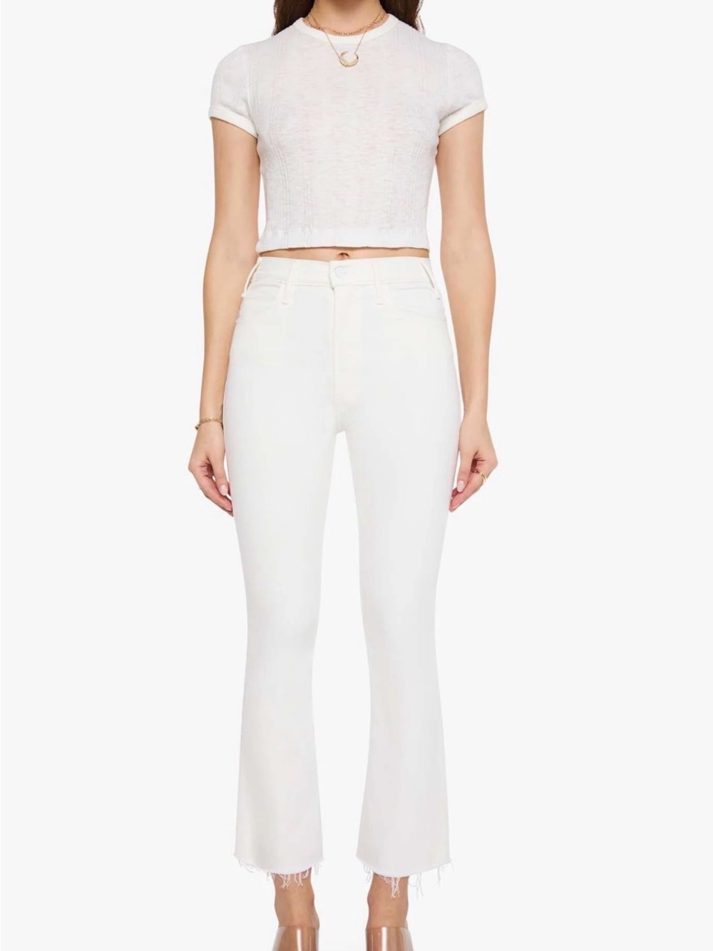 MOTHER White The Hustler Ankle Fray Jeans
